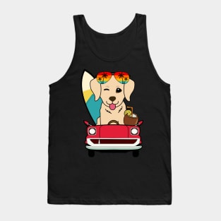 Surfer golden retriever driving to the beach Tank Top